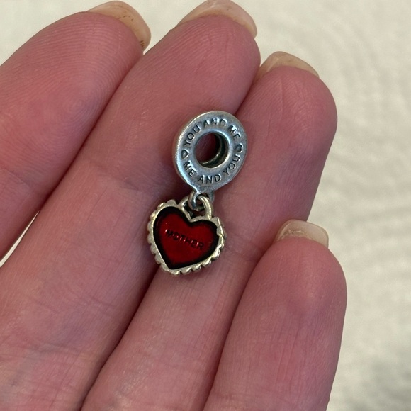 Pandora Jewelry - Pandora “You and Me” mother heart dangle charm with red